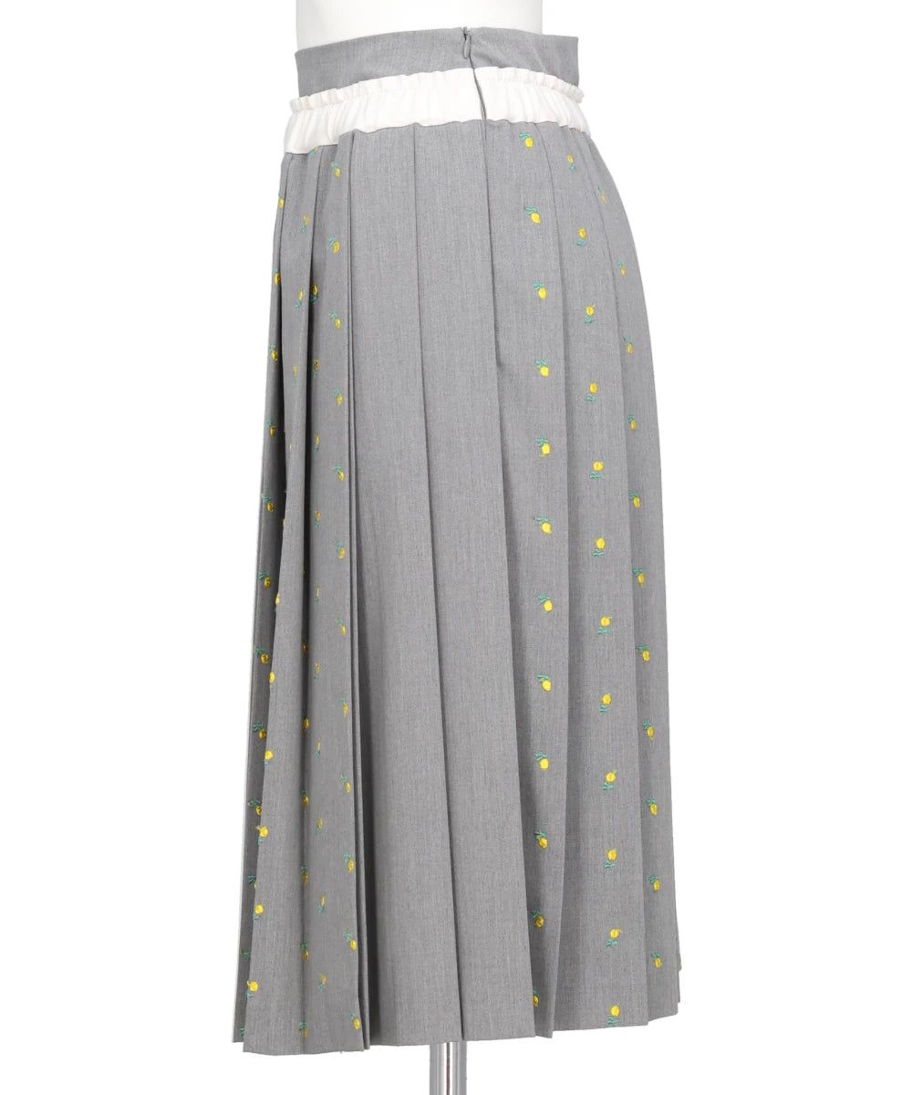 FLOWER EMBROIDERY PLEATED SKIRT