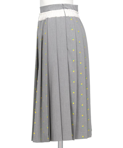 FLOWER EMBROIDERY PLEATED SKIRT