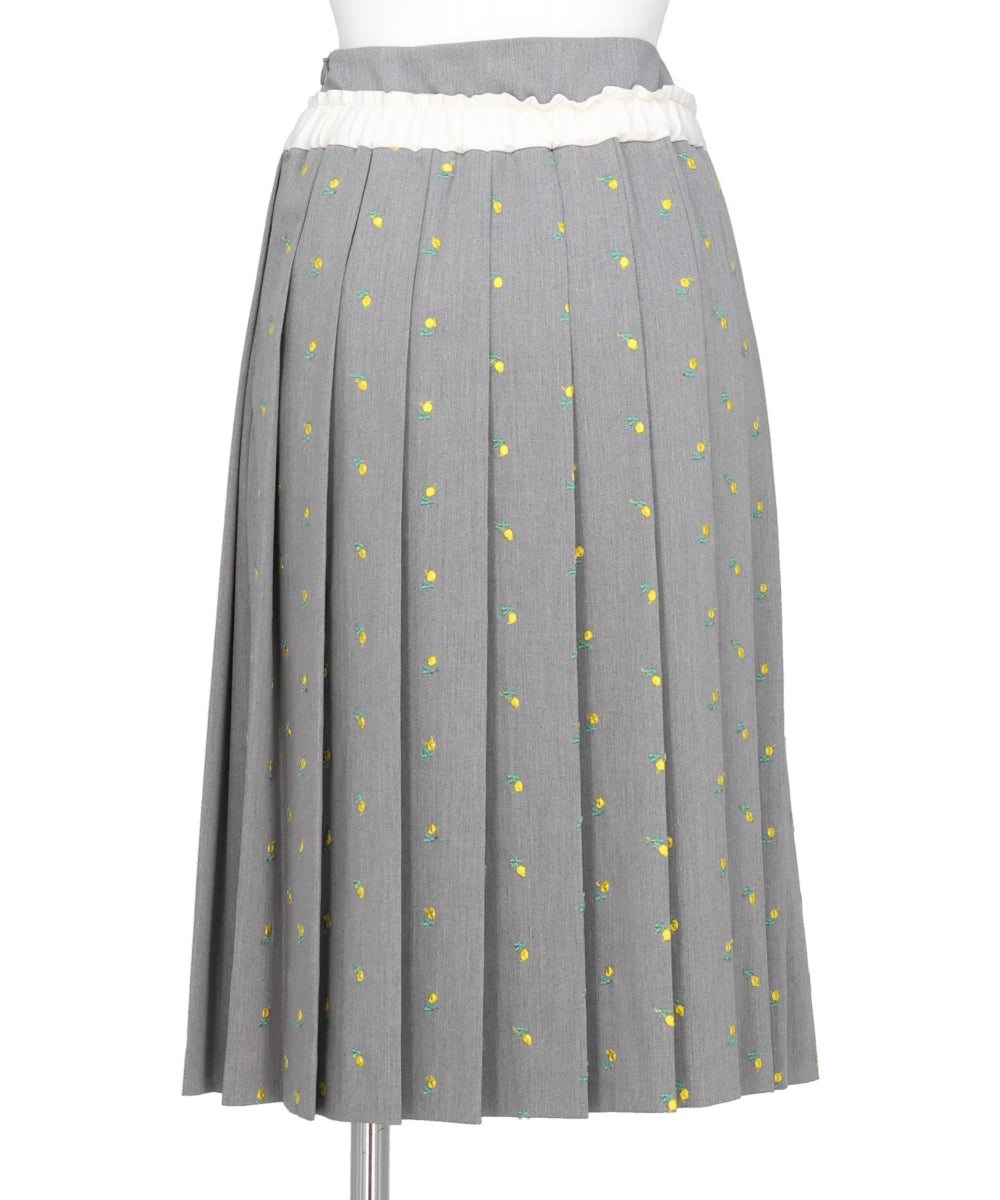 FLOWER EMBROIDERY PLEATED SKIRT