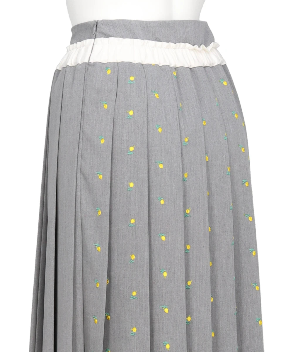 FLOWER EMBROIDERY PLEATED SKIRT