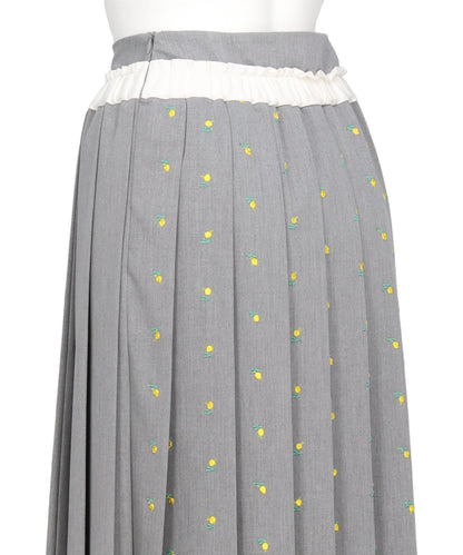 FLOWER EMBROIDERY PLEATED SKIRT