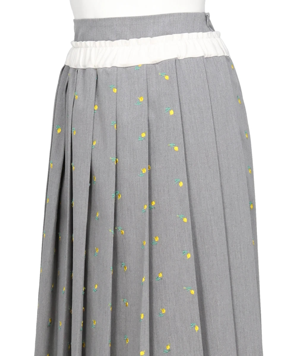 FLOWER EMBROIDERY PLEATED SKIRT