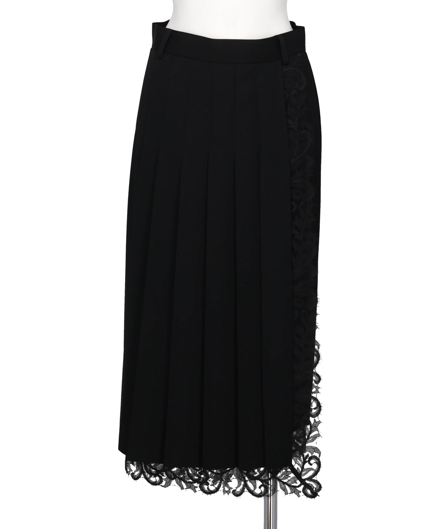 FINE WOOL PLEATED SKIRT WITH LACE TRIM