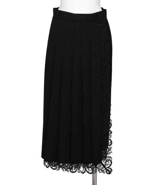 FINE WOOL PLEATED SKIRT WITH LACE TRIM