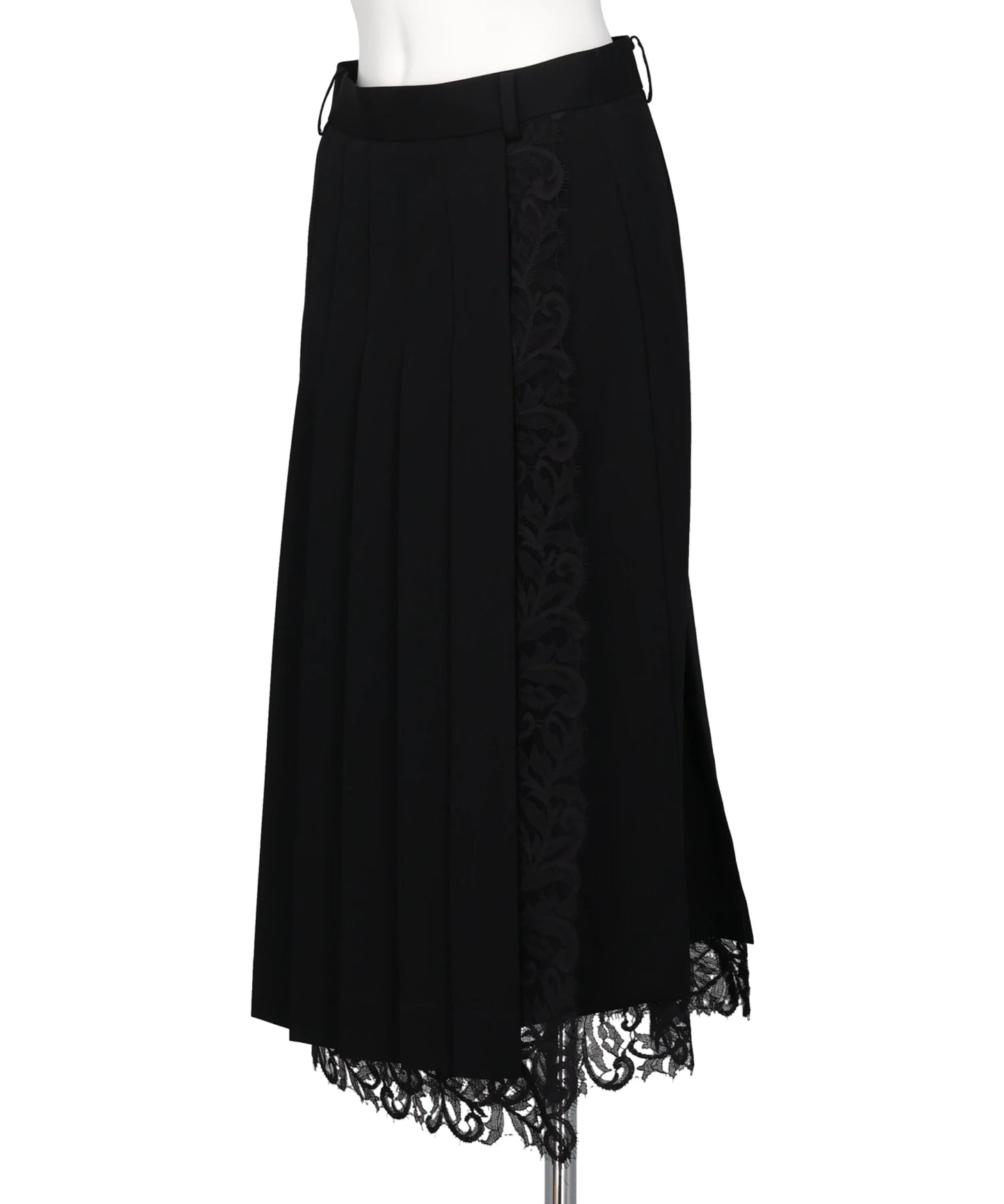 FINE WOOL PLEATED SKIRT WITH LACE TRIM