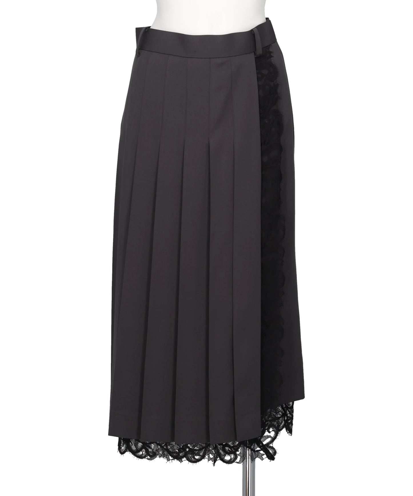 FINE WOOL PLEATED SKIRT WITH LACE TRIM