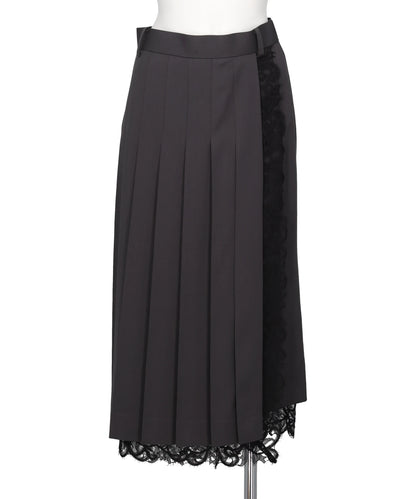 FINE WOOL PLEATED SKIRT WITH LACE TRIM