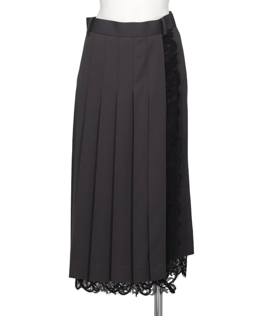FINE WOOL PLEATED SKIRT WITH LACE TRIM