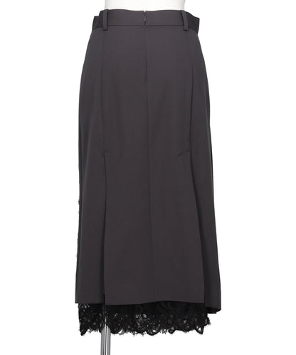 FINE WOOL PLEATED SKIRT WITH LACE TRIM