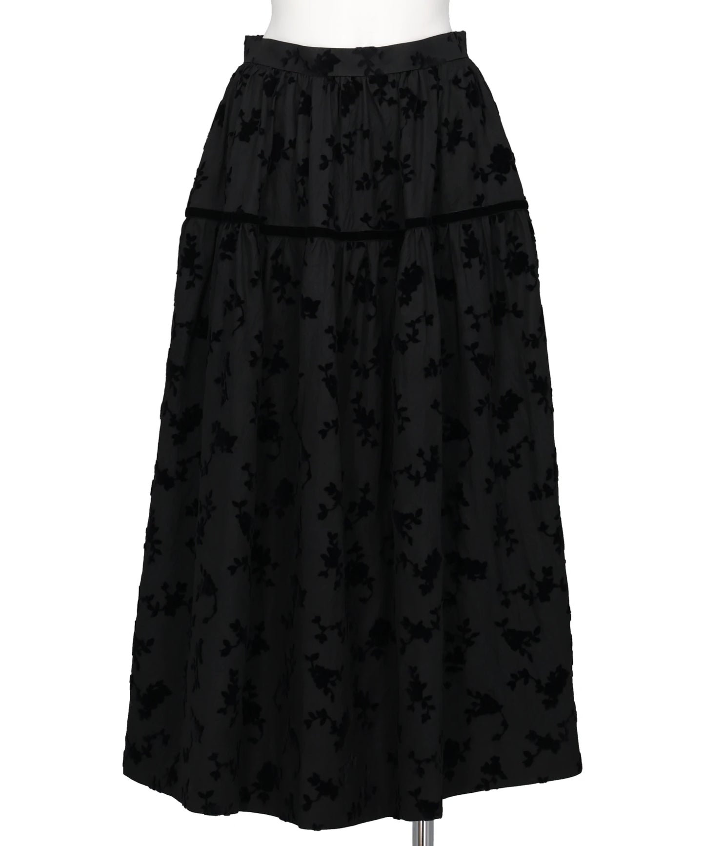 FLOCKED ROSE PRINT BARREL SKIRT