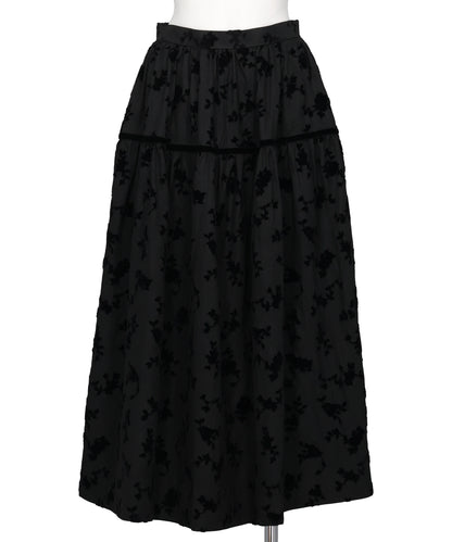 FLOCKED ROSE PRINT BARREL SKIRT