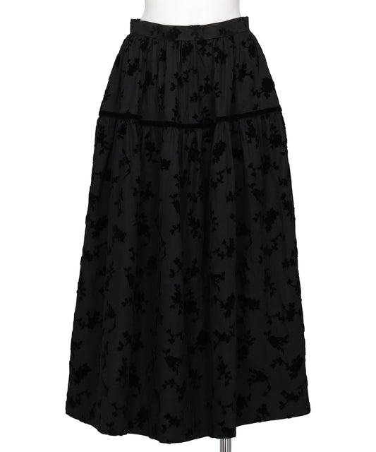 FLOCKED ROSE PRINT BARREL SKIRT