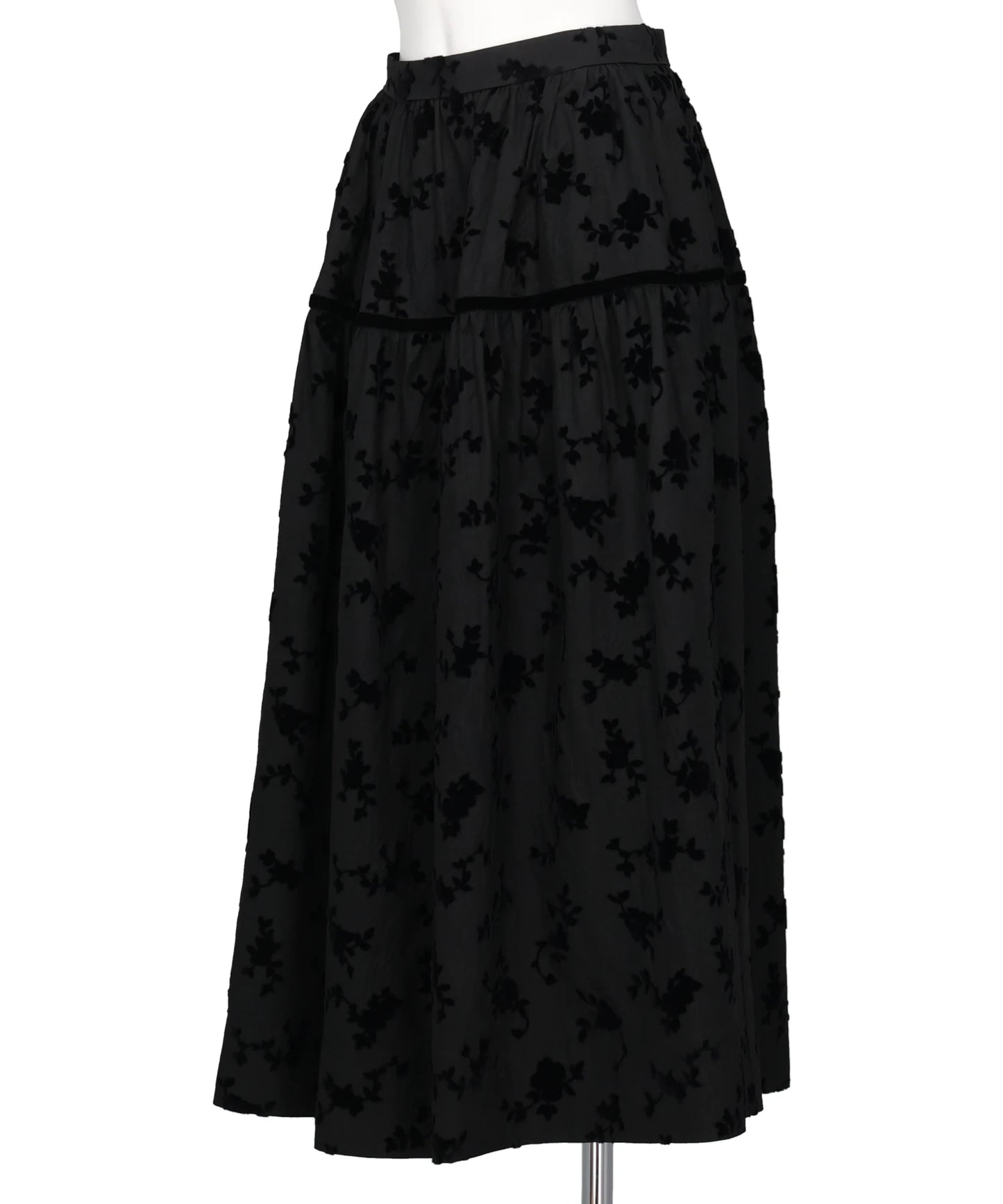 FLOCKED ROSE PRINT BARREL SKIRT