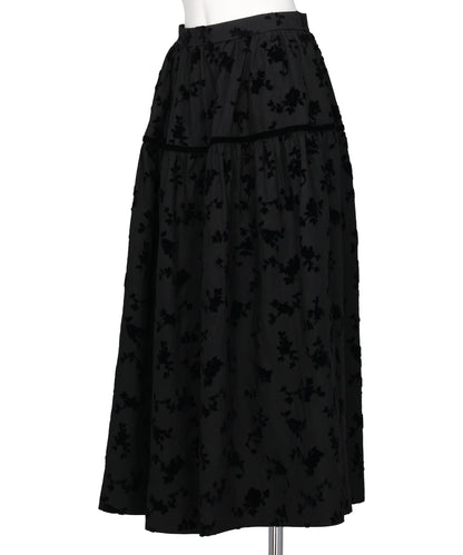 FLOCKED ROSE PRINT BARREL SKIRT
