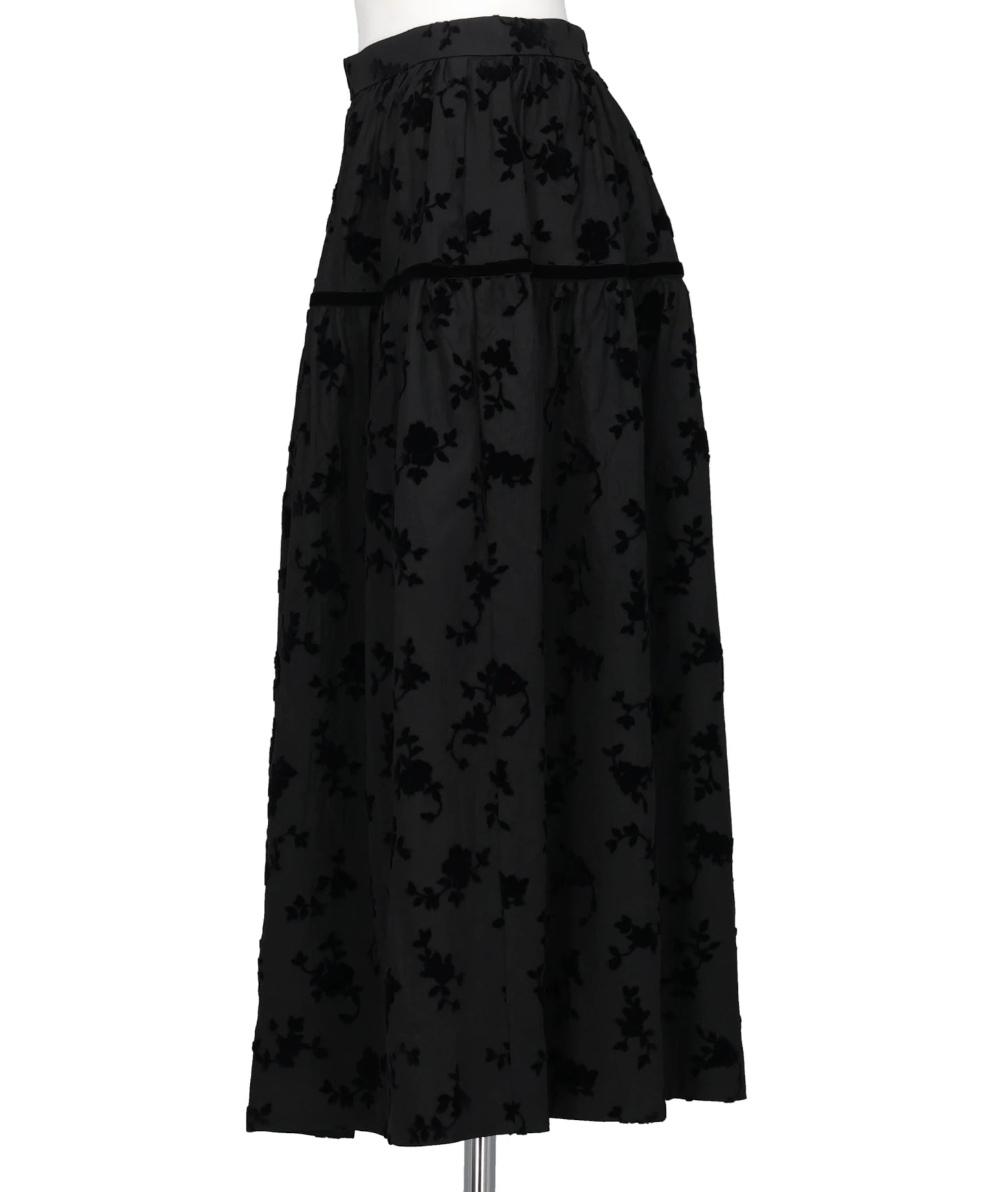 FLOCKED ROSE PRINT BARREL SKIRT