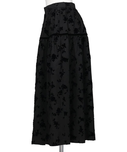 FLOCKED ROSE PRINT BARREL SKIRT