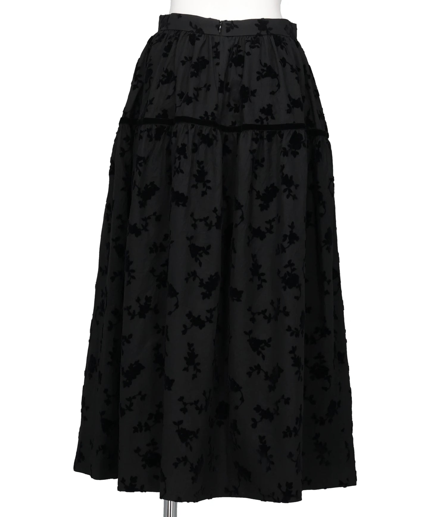 FLOCKED ROSE PRINT BARREL SKIRT