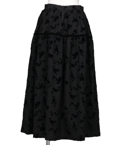 FLOCKED ROSE PRINT BARREL SKIRT