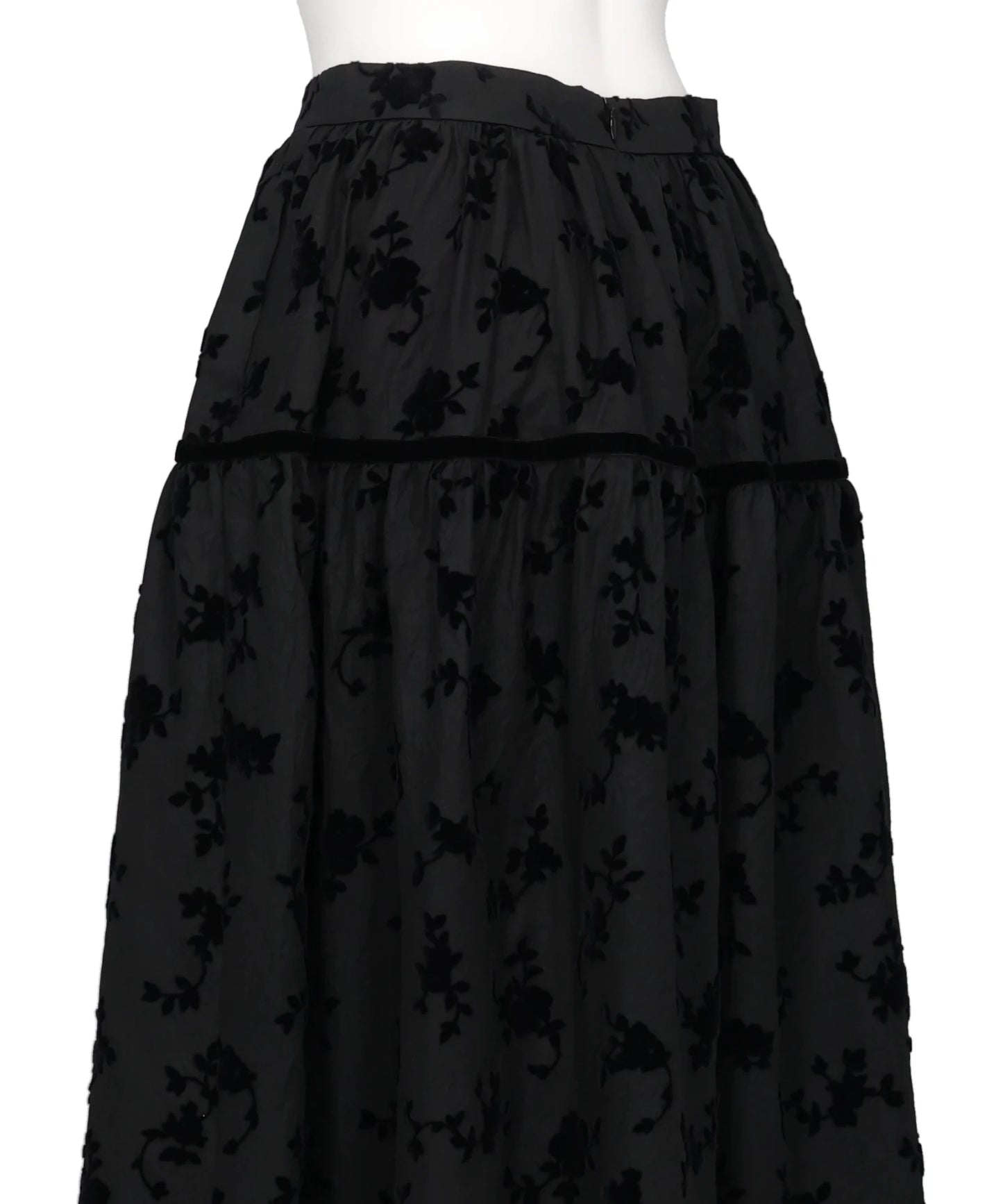 FLOCKED ROSE PRINT BARREL SKIRT