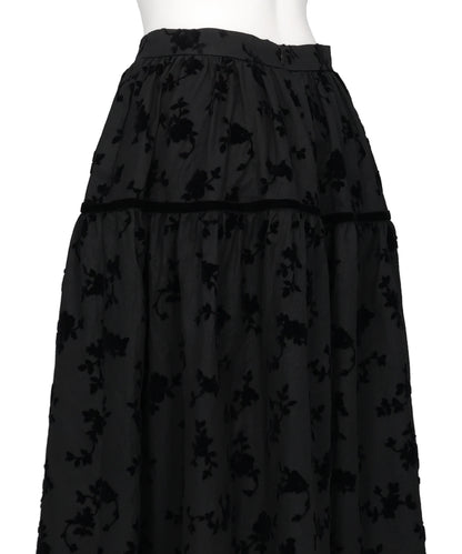 FLOCKED ROSE PRINT BARREL SKIRT
