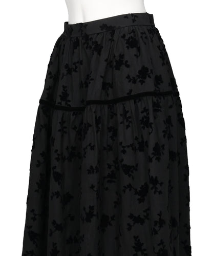 FLOCKED ROSE PRINT BARREL SKIRT