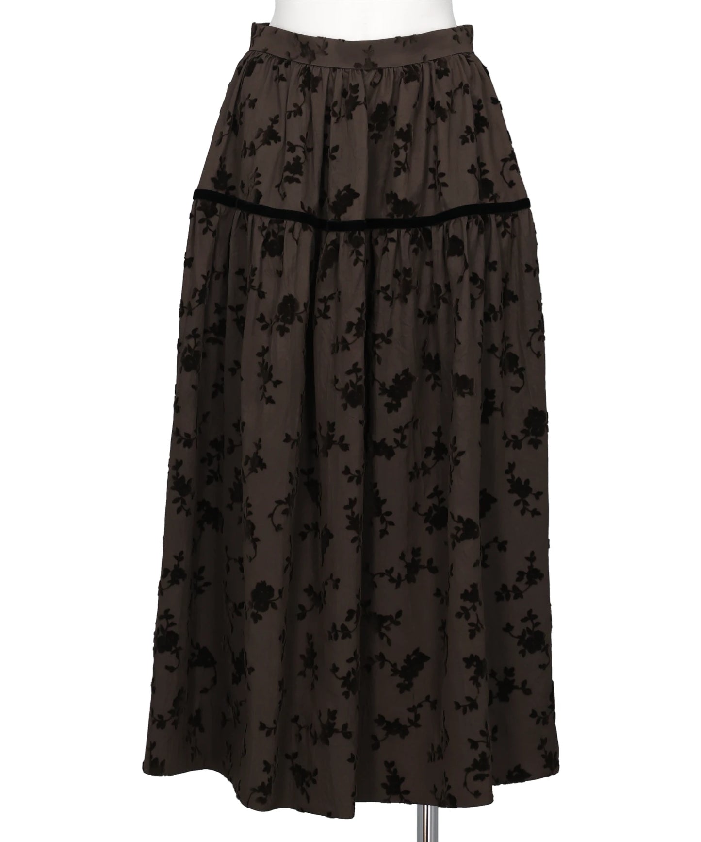 FLOCKED ROSE PRINT BARREL SKIRT
