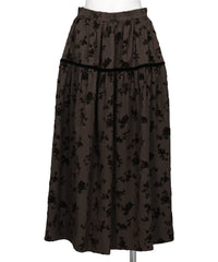FLOCKED ROSE PRINT BARREL SKIRT