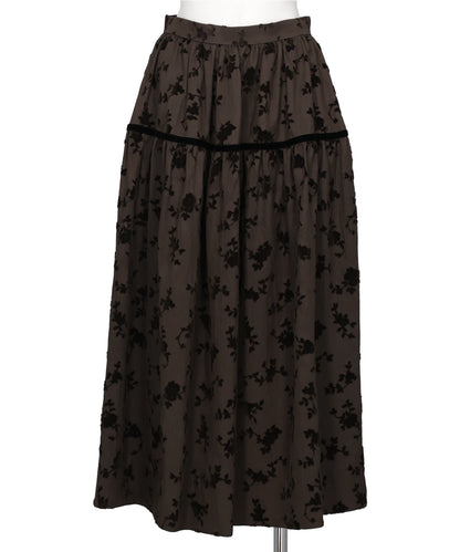 FLOCKED ROSE PRINT BARREL SKIRT