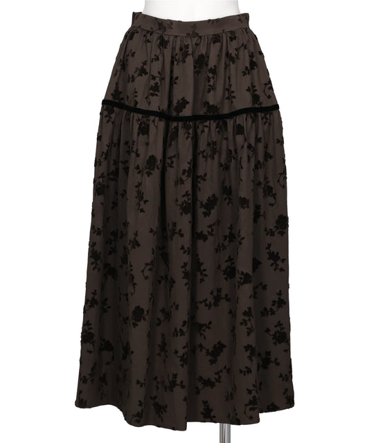 FLOCKED ROSE PRINT BARREL SKIRT