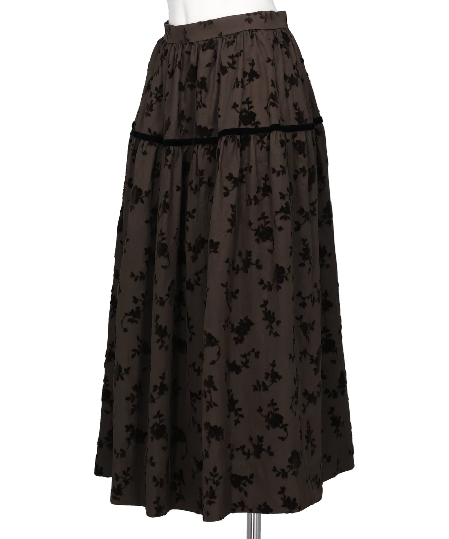 FLOCKED ROSE PRINT BARREL SKIRT