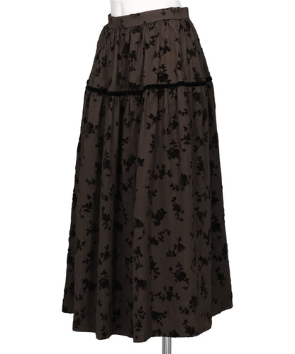 FLOCKED ROSE PRINT BARREL SKIRT