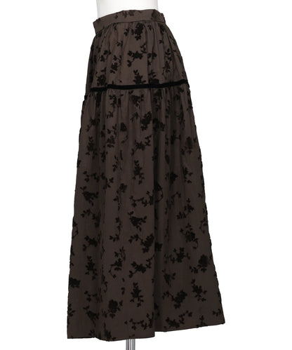 FLOCKED ROSE PRINT BARREL SKIRT