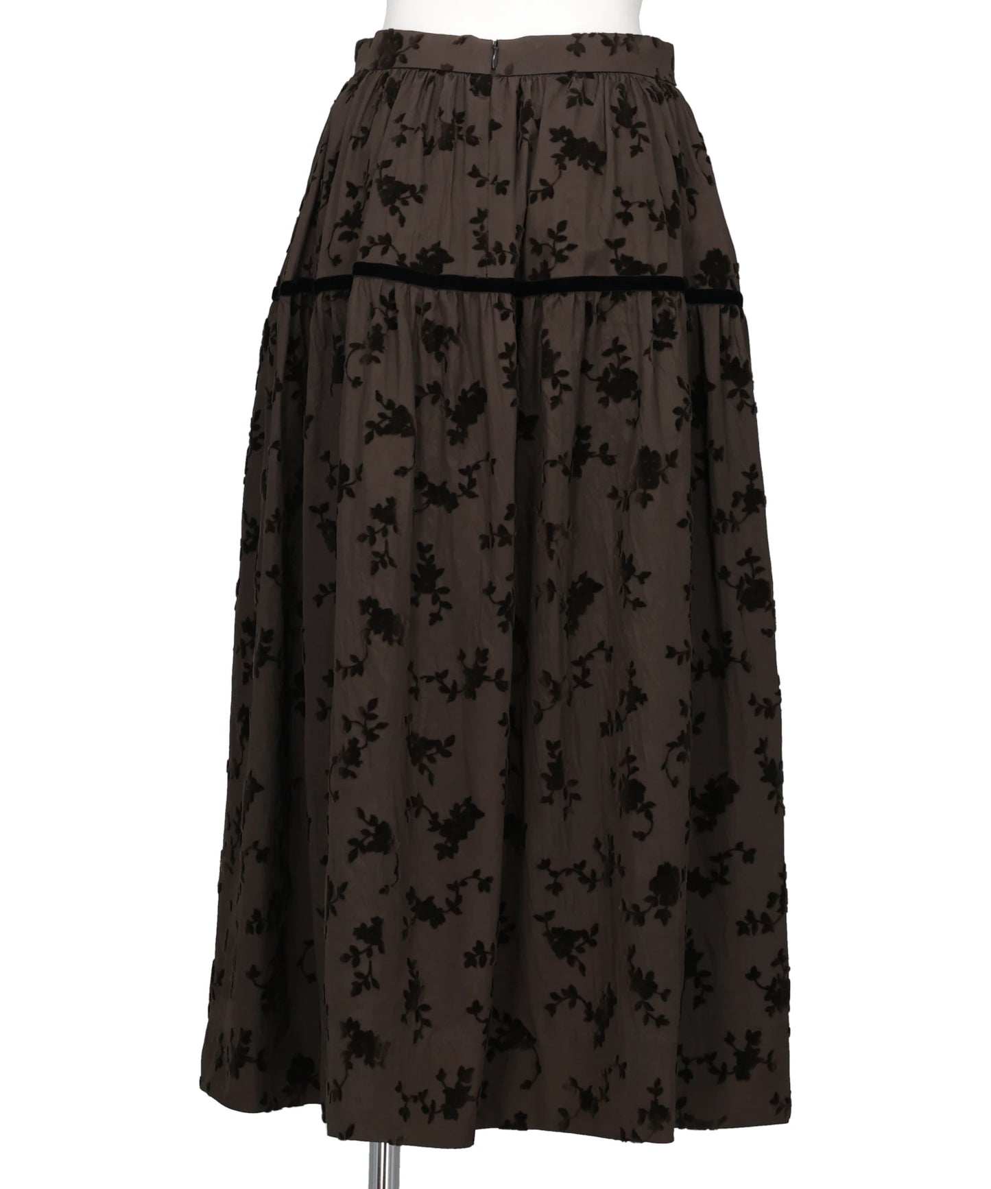 FLOCKED ROSE PRINT BARREL SKIRT