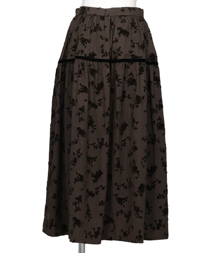FLOCKED ROSE PRINT BARREL SKIRT
