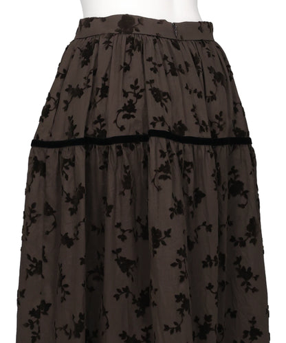 FLOCKED ROSE PRINT BARREL SKIRT