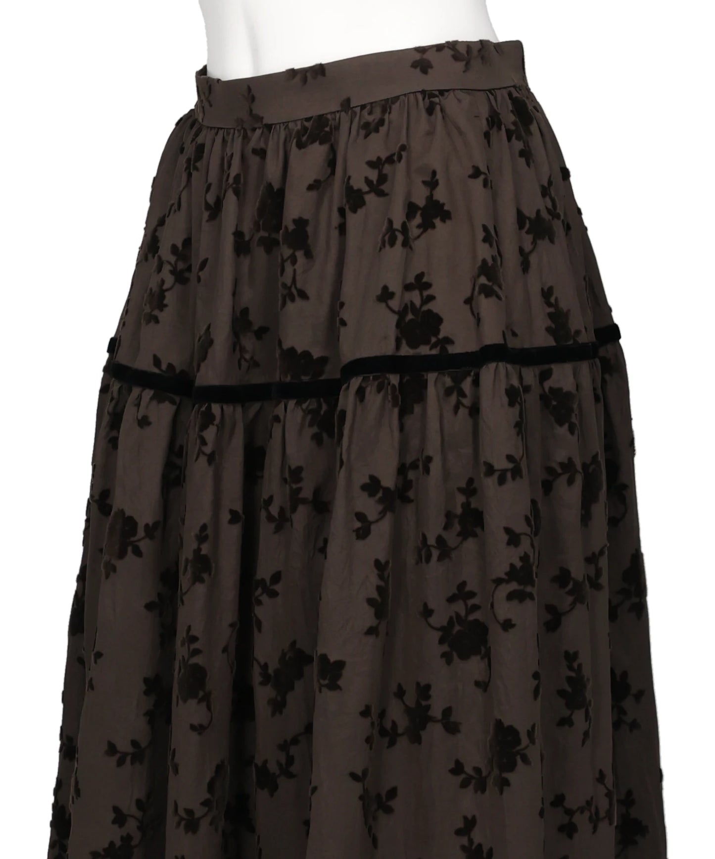FLOCKED ROSE PRINT BARREL SKIRT