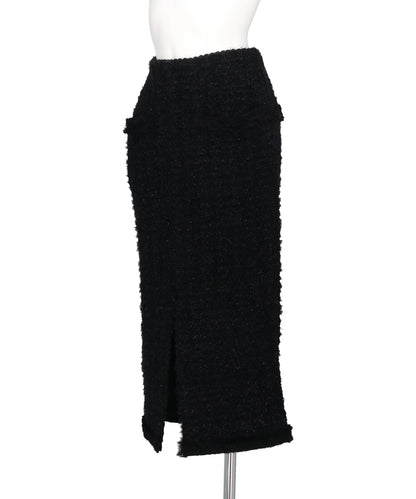 FRINGE TRIM TWEED KNIT SKIRT