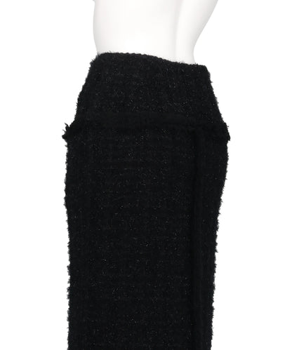FRINGE TRIM TWEED KNIT SKIRT