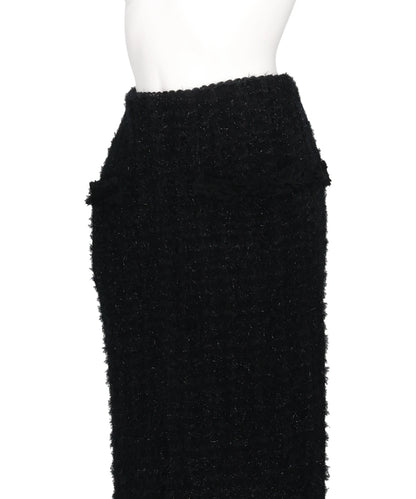 FRINGE TRIM TWEED KNIT SKIRT