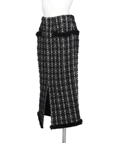 FRINGE TRIM TWEED KNIT SKIRT