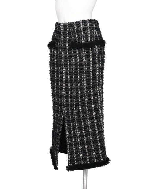 FRINGE TRIM TWEED KNIT SKIRT
