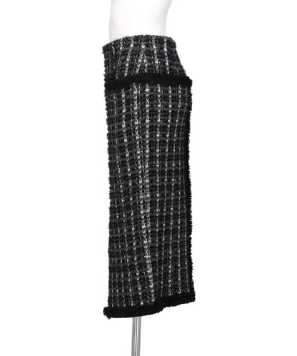 FRINGE TRIM TWEED KNIT SKIRT