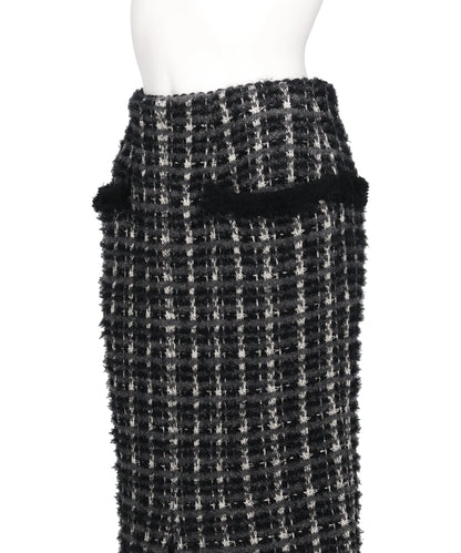 FRINGE TRIM TWEED KNIT SKIRT