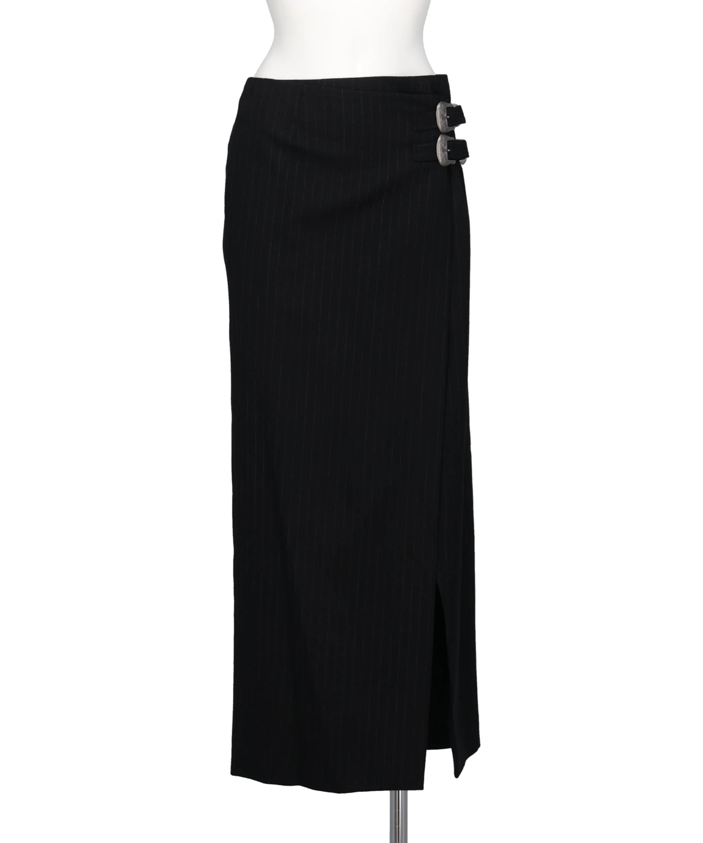 tanakadaisuke METAL BUCKLE STRIPE WOOL WRAP SKIRT