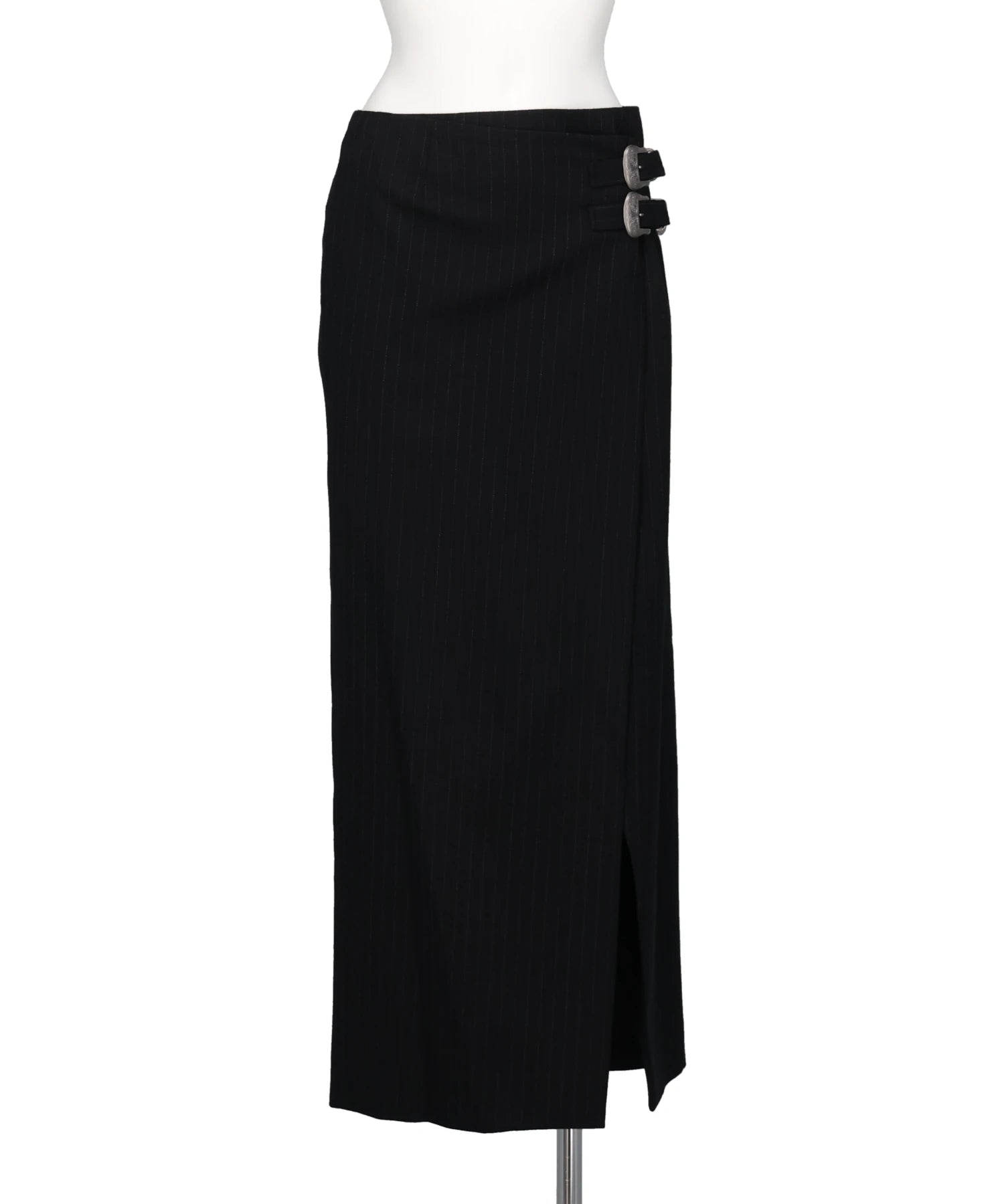 tanakadaisuke METAL BUCKLE STRIPE WOOL WRAP SKIRT
