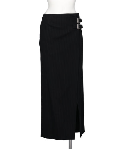 tanakadaisuke METAL BUCKLE STRIPE WOOL WRAP SKIRT
