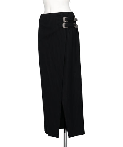 METAL BUCKLE STRIPE WOOL WRAP SKIRT