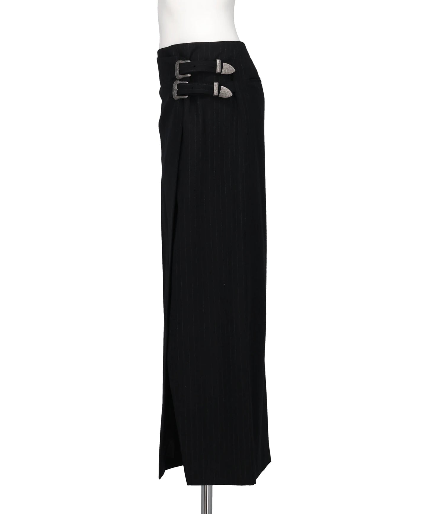 METAL BUCKLE STRIPE WOOL WRAP SKIRT