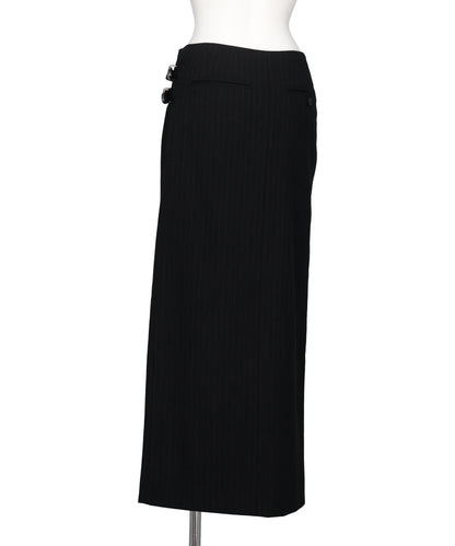 METAL BUCKLE STRIPE WOOL WRAP SKIRT