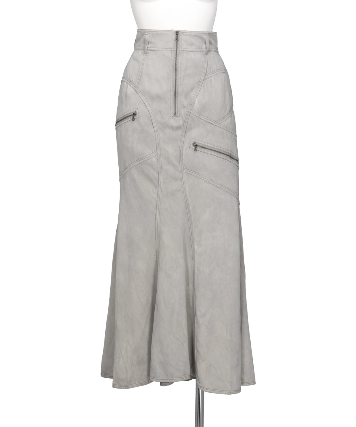 mukcyen（ムッシャン）PIGMENT WASHED ZIP PANEL MERMAID SKIRT